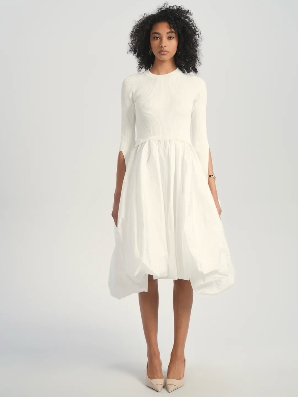 ALEEZA PARIS NWT Celeste Ivory Knit Bubble Dress Sculptural Hem $349 Size XS